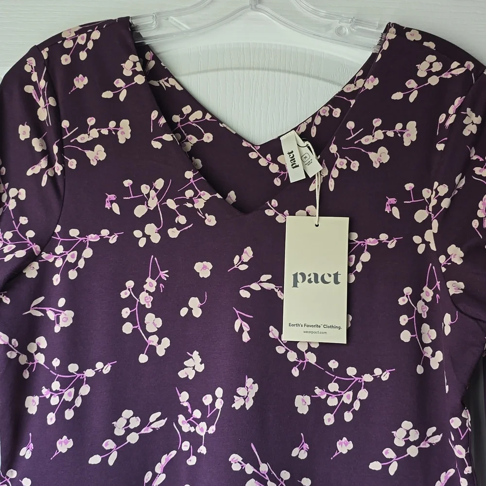 NWT Pact Organic Sustainable Cotton Fit & Flare Floral  Midi Dress Sz M - Picture 2 of 9